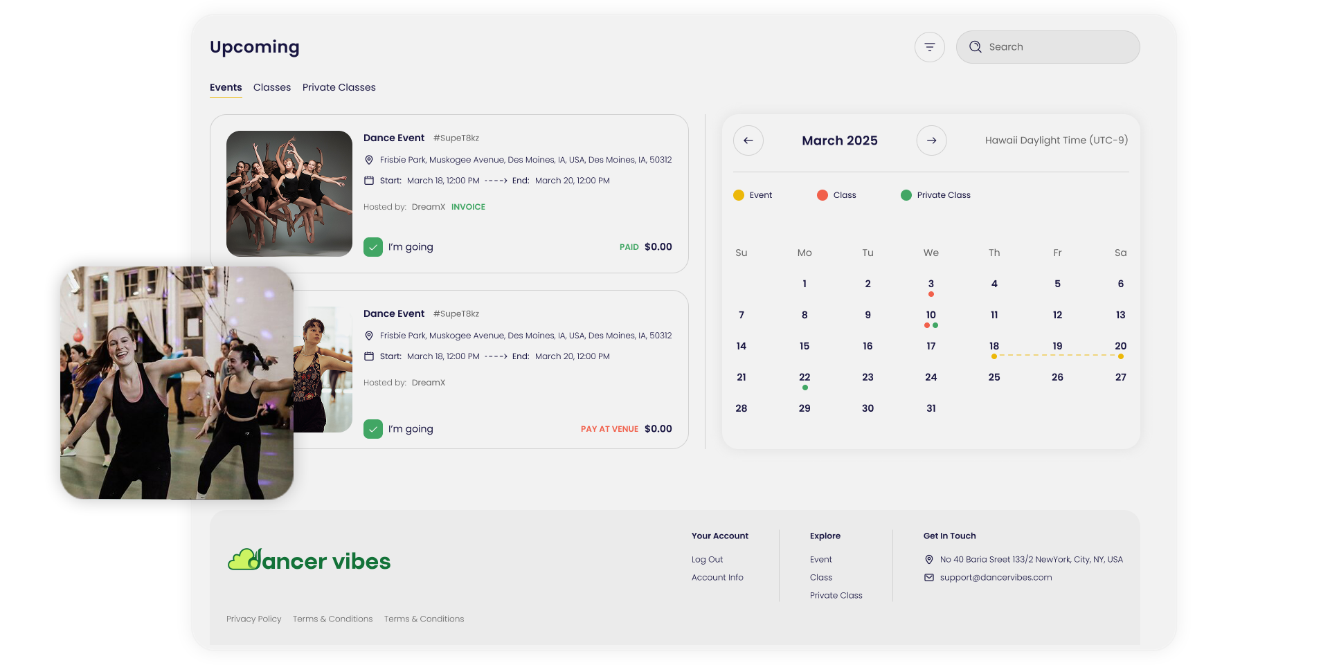 Dance studio management software dashboard on laptop