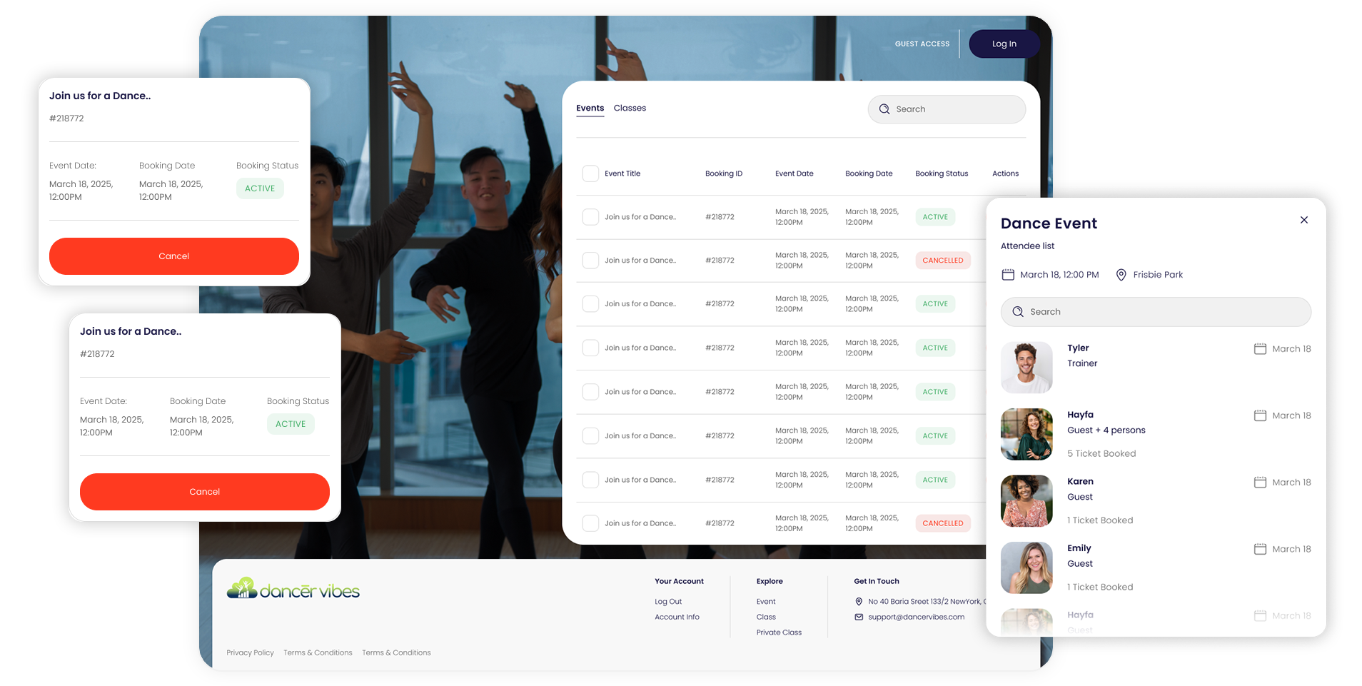 Dance studio management software dashboard on laptop