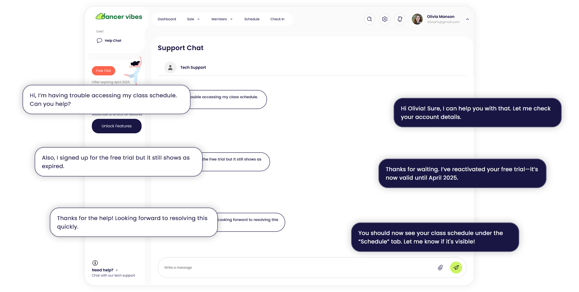 Dance studio management software dashboard on laptop