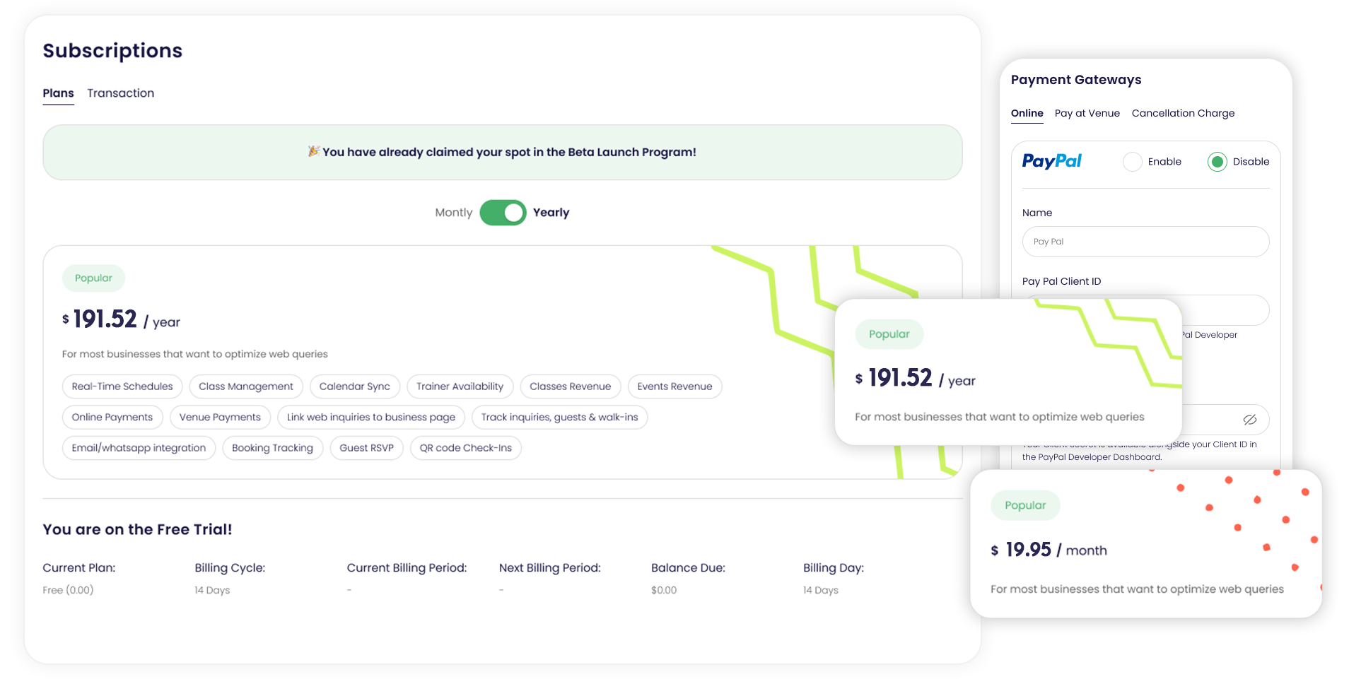 Dance studio management software dashboard on laptop