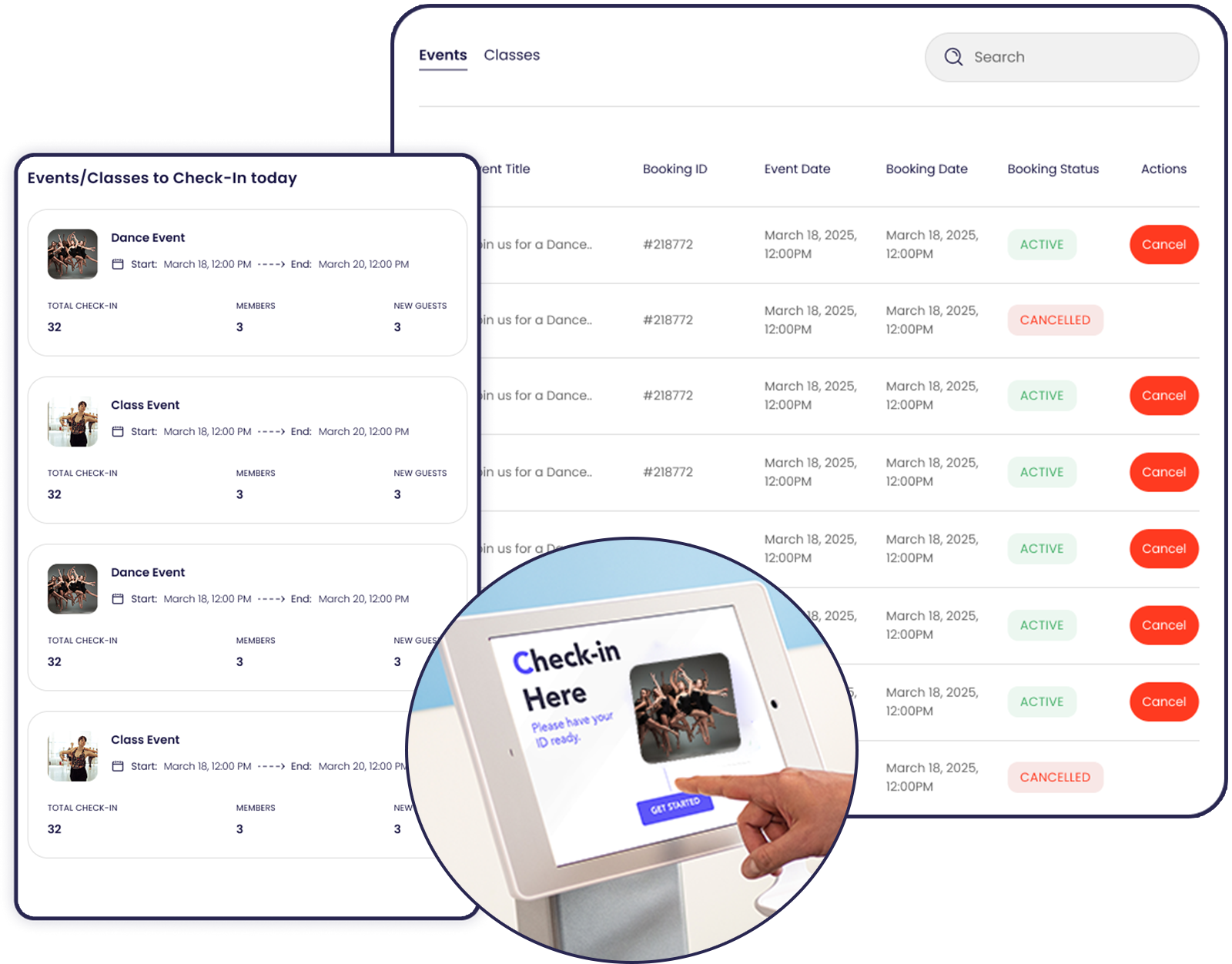 Dance studio management software dashboard on laptop